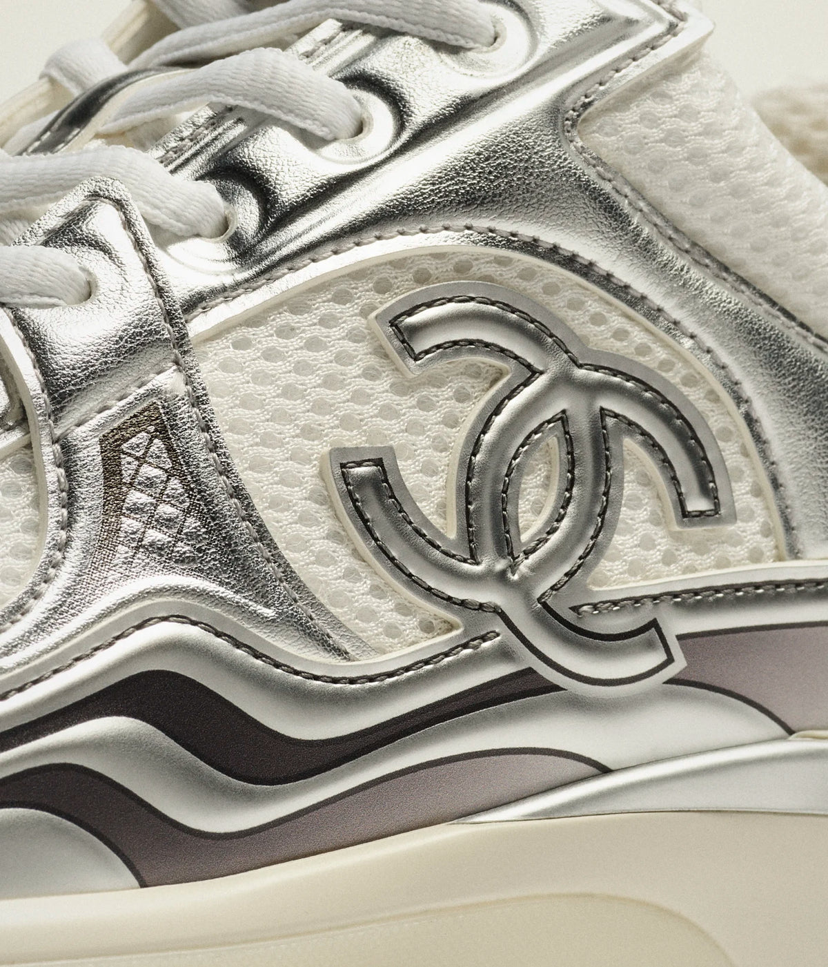 Chanel Fabric & Laminated 
White & Silver